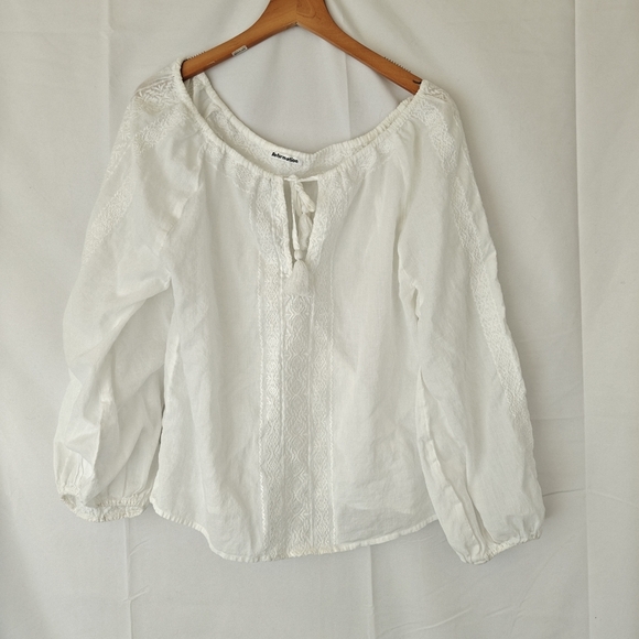 Reformation Peasant White Tassel Boho Embroidered Long Sleeves Cotton Blouse SM - Picture 2 of 10